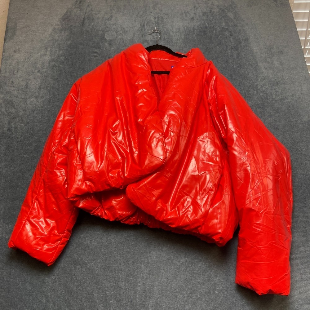 Yeezy Round Puffer Jacket Womens Medium Red Cotton Long Sleeve Cozy Open Front